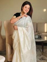 PURE MATKA SHELL JAMDANI SAREE IN WHITE