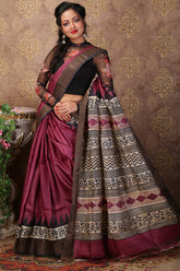 PURE ZARI TUSSAR HANDBLOCK PRINT