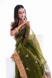 Pure Muslin Paithani Saree with Hockey Stick Border & Jamdani Work