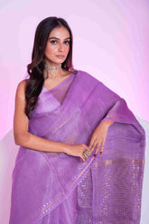 Elegant Pure Tissue Muslin Saree with Sequins Zigzag Work