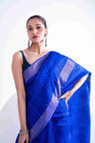 Pure Matka Silk Saree with Sequins Pallu & Muslin Jamdani