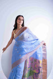 Pure Muslin Paithani Saree with Hockey Stick Border & Jamdani Work
