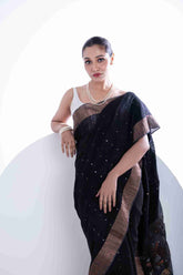 Pure Matka Silk Saree with Sequins Pallu & Muslin Jamdani