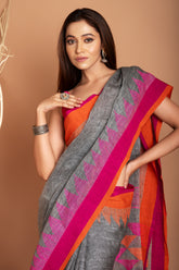 Linen Temple Geometric Jamdani Color In Grey