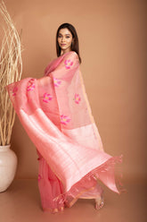 Muslin Pink Lotus Jamdani Peach Colour