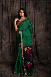 Matka Pallu Dabur Tree Jamdani In Green Colour