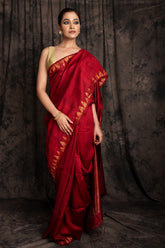 Matka Plain Golden Zari Temple Jamdani Colour In Red