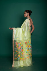 Matka Floral Muslin Pallu Colourfull Thread Jamdani Colour In Green