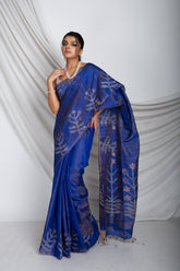 Matka Sliver Zari Leaf Tissue Jamdani Colour In Blue