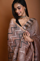 PURE SILK LINEN JAMDANI SAREE - TEMPLE WEAVING