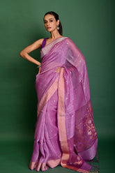 PURE SILK LINEN JAMDANI SAREE