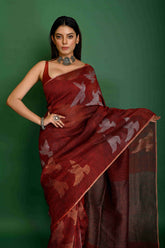 PURE LINEN ALLOVER BIRD JAMDANI SAREE