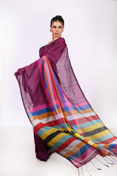 MUL COTTON RAINBOW CHECK SAREE