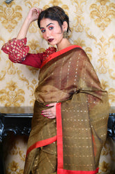 Pure Resham Allover Sequins In Brown Colour
