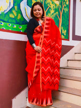 PURE SILK LINEN JAMDANI SAREE - TEMPLE WEAVING