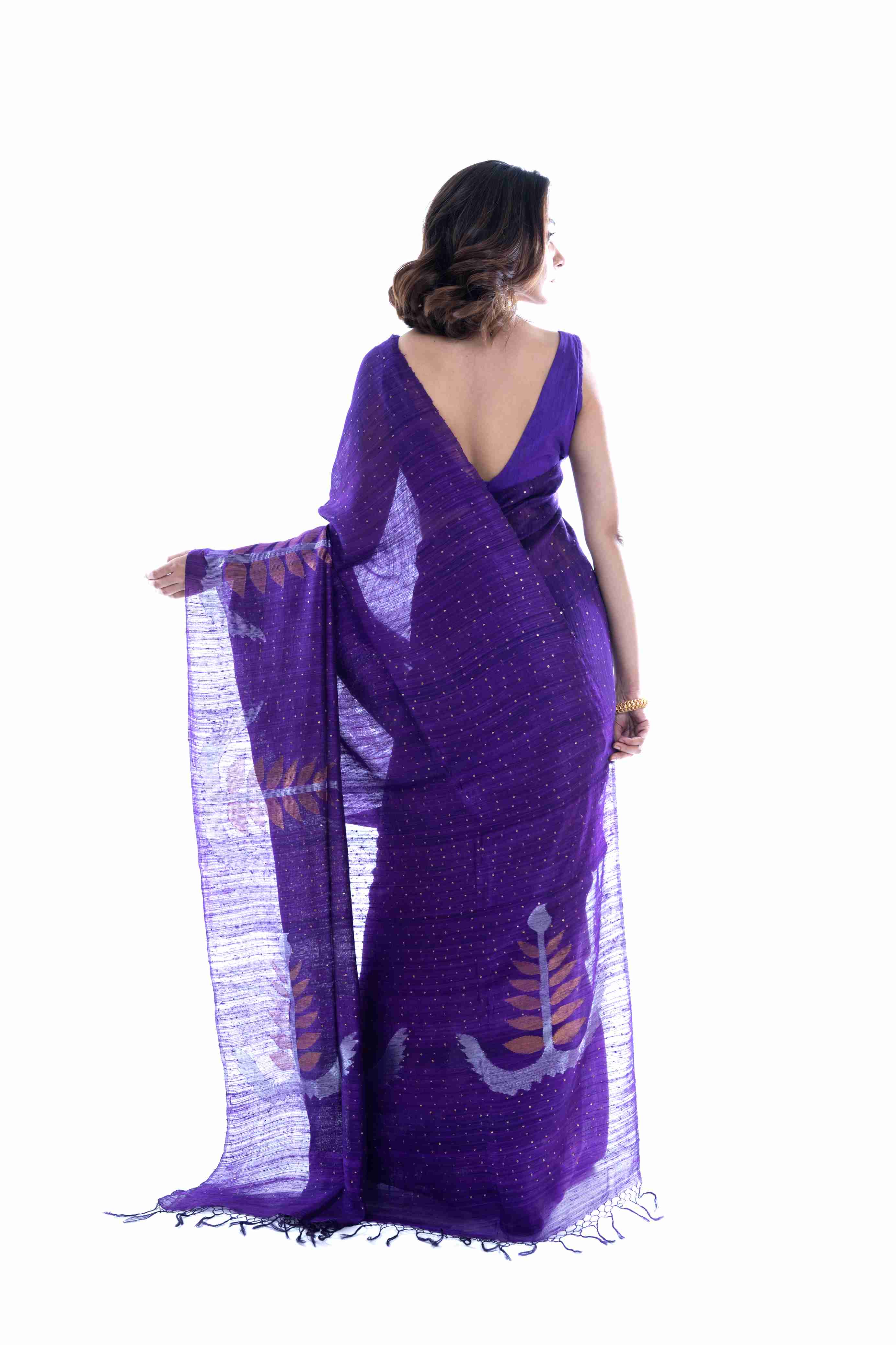 Premium Matka Silk Saree with Allover Sequins & Jamdani Border – Silk Mark Certified