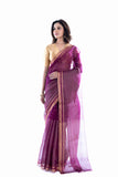 Pure Muslin Saree with One-Side Sequins & One-Side Checks