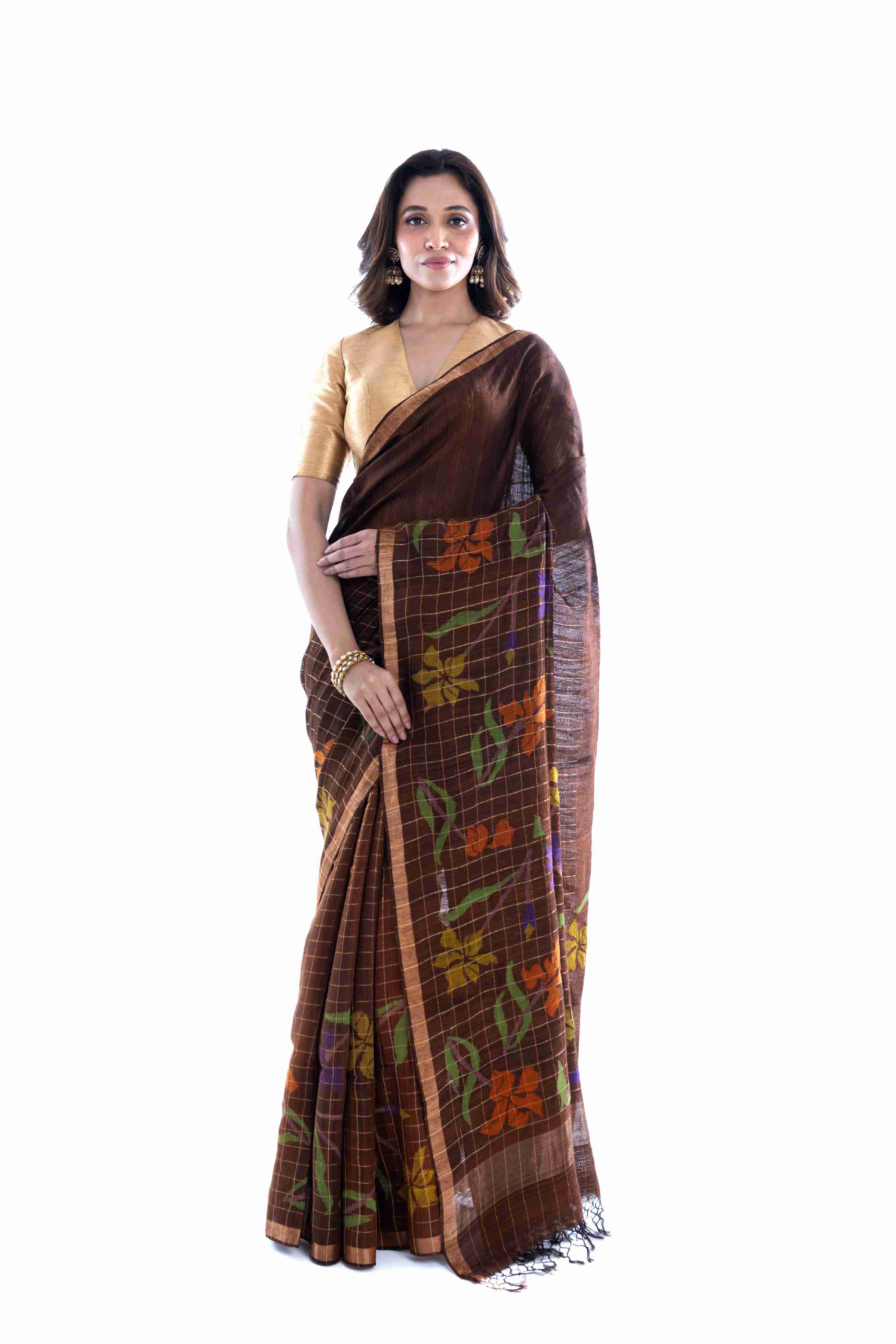 Pure Matka Silk Checks Jamdani Saree
