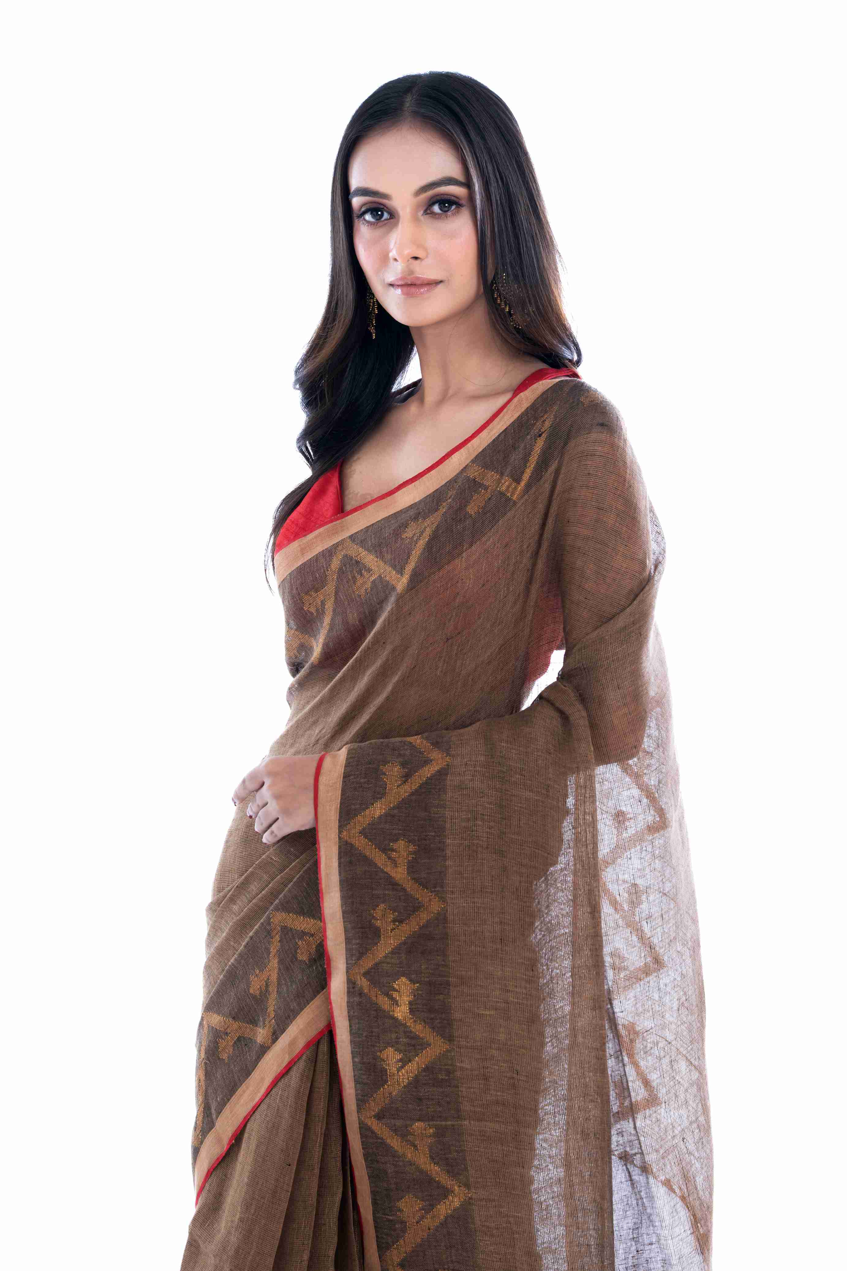 Pure Tissue Linen Derpar Dhakai Jamdani Saree