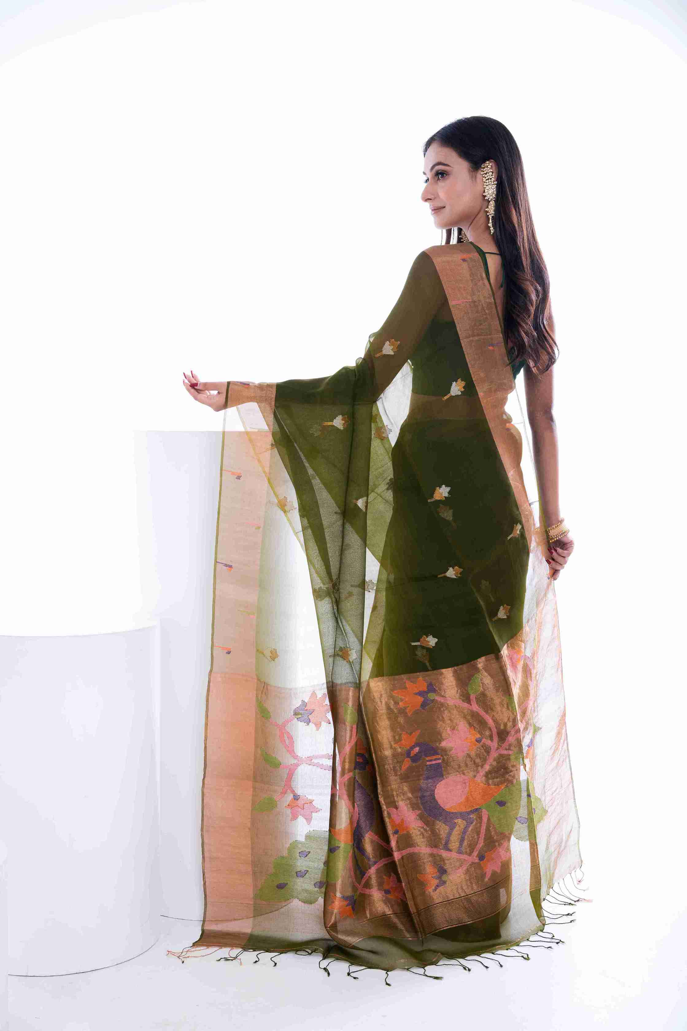 Pure Muslin Paithani Saree with Hockey Stick Border & Jamdani Work