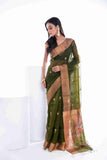 Pure Muslin Paithani Saree with Hockey Stick Border & Jamdani Work