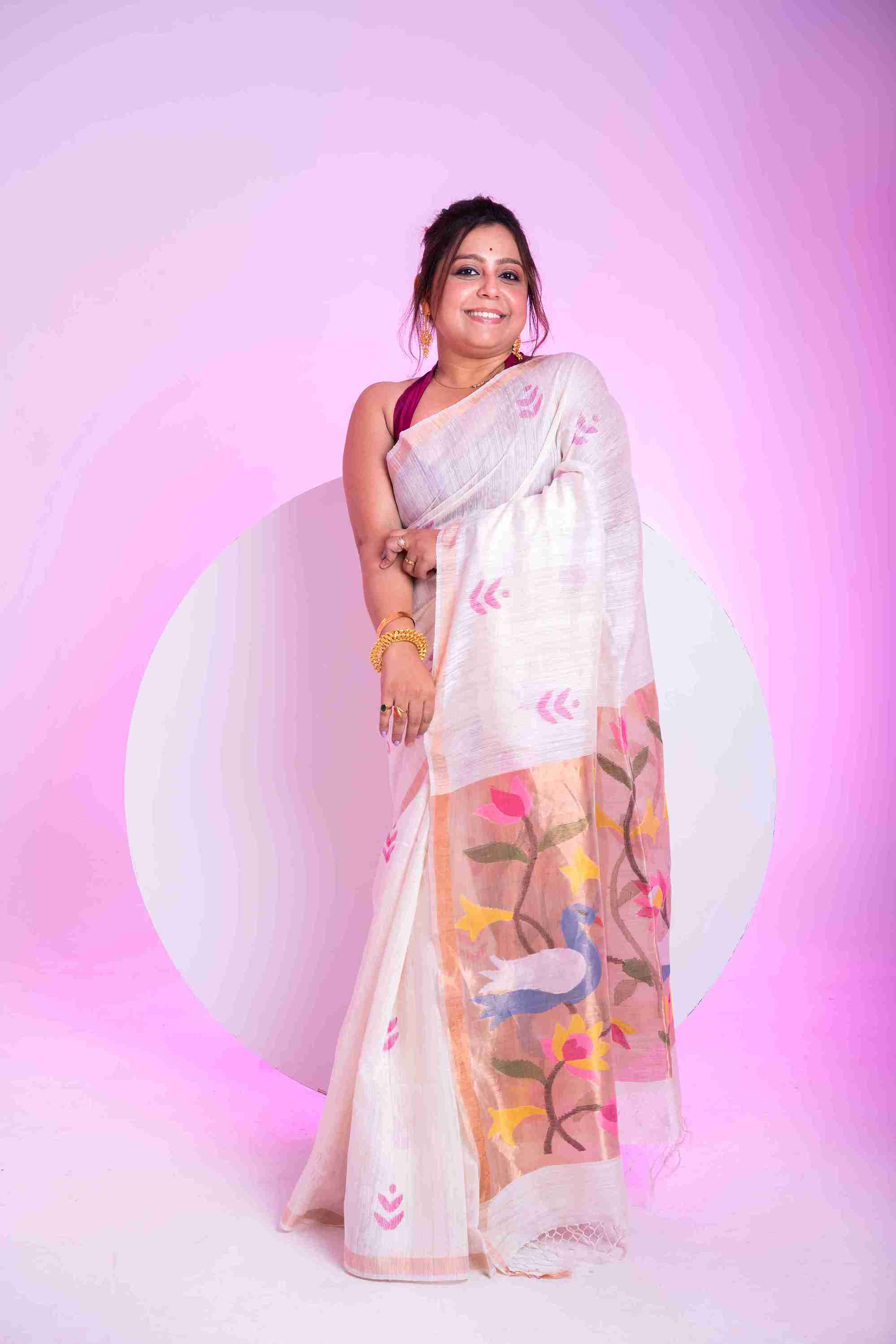 Pure Matka Silk Jamdani Saree with Paithani Pallu