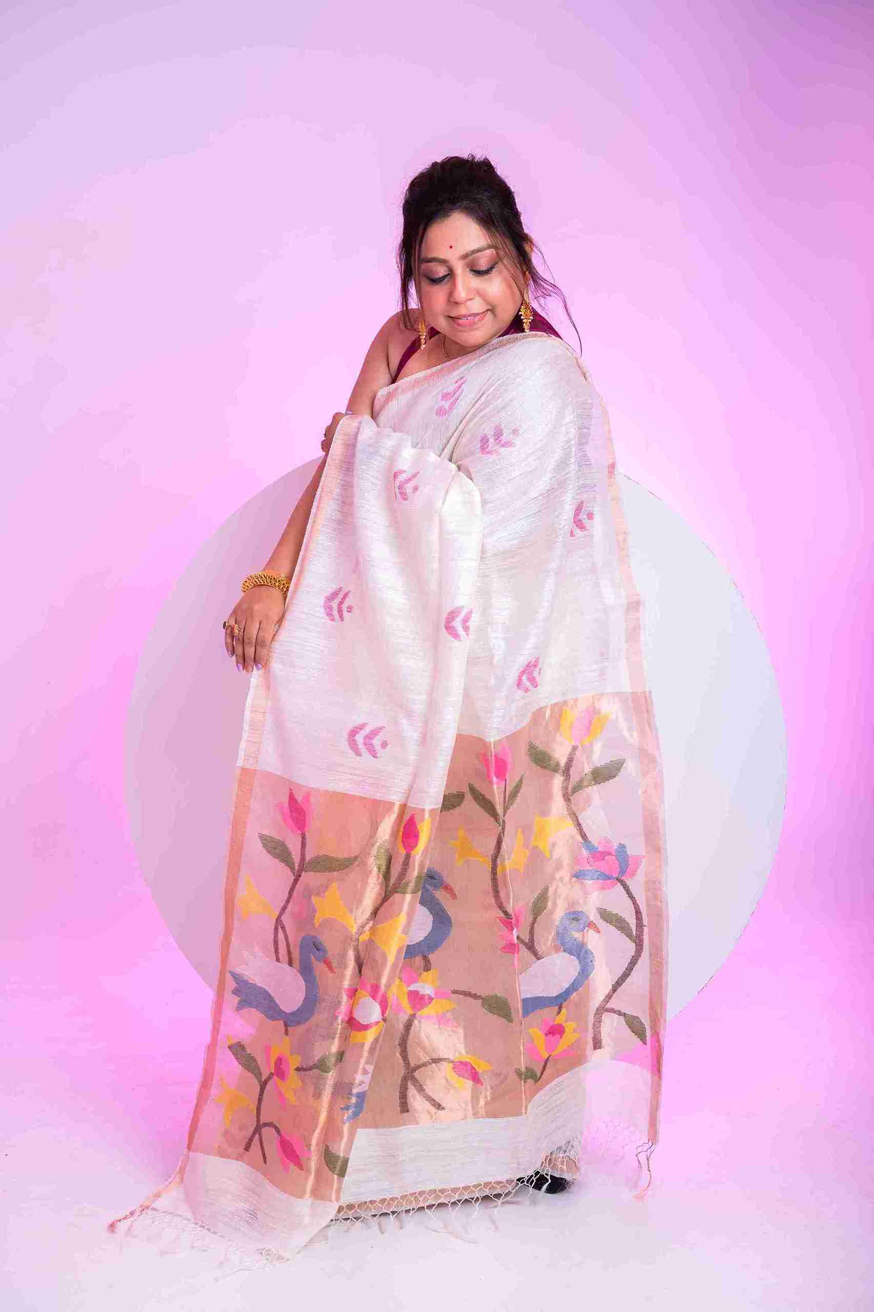 Pure Matka Silk Jamdani Saree with Paithani Pallu
