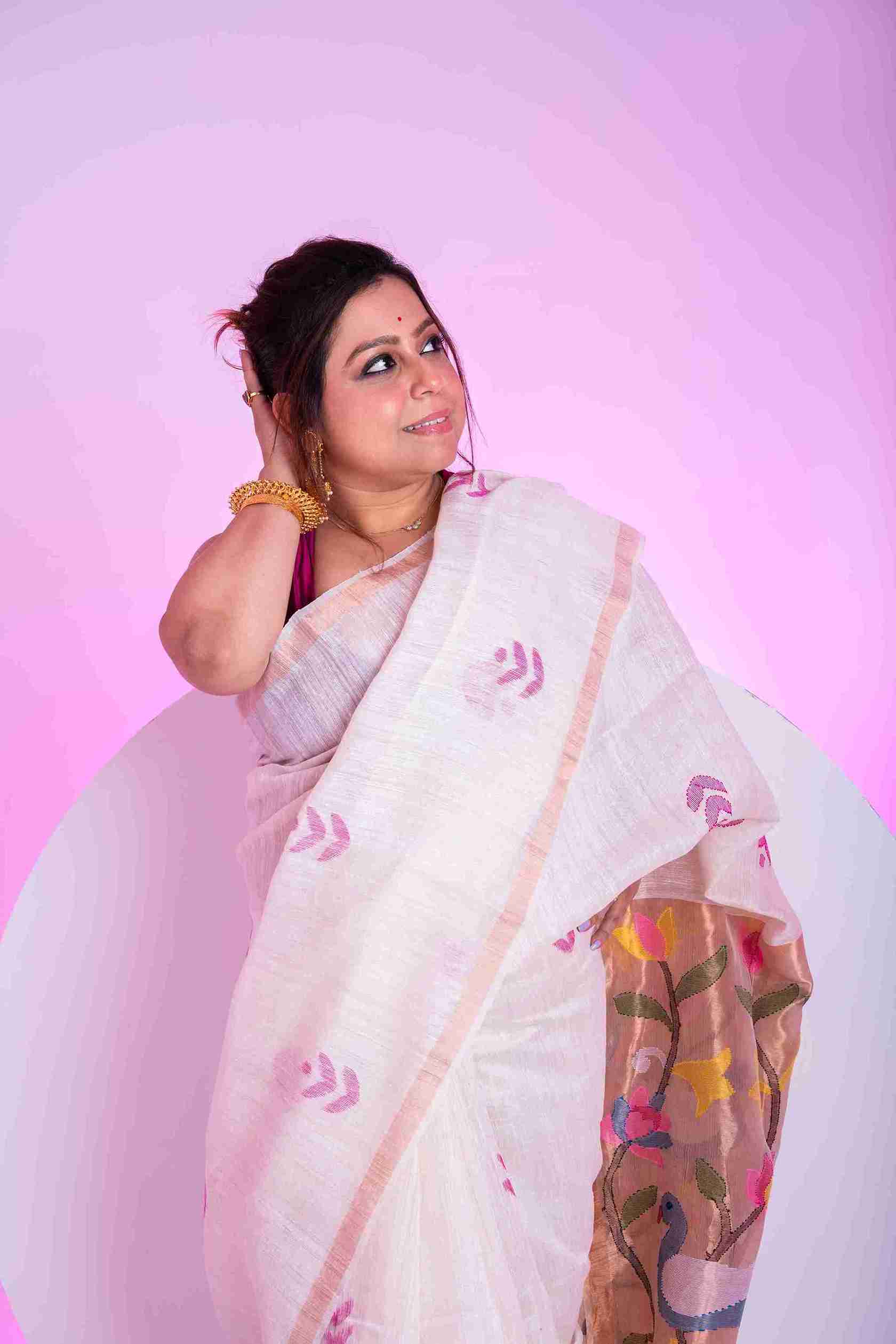 Pure Matka Silk Jamdani Saree with Paithani Pallu