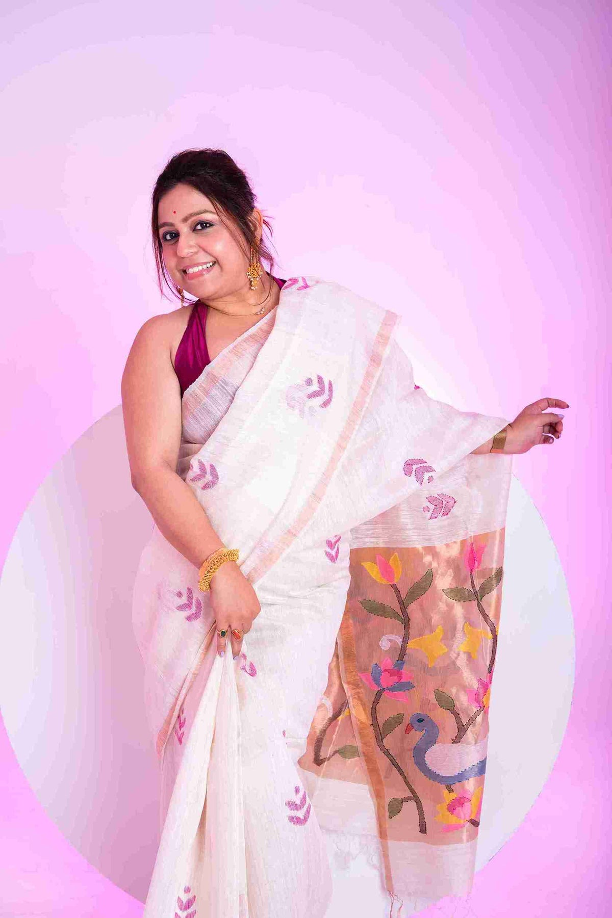 Pure Matka Silk Jamdani Saree with Paithani Pallu