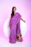 PURE SILK LINEN TISSUE SAREE - DERPAR LOTUS PAITHANI PALLU WITH JAMDANI WORK