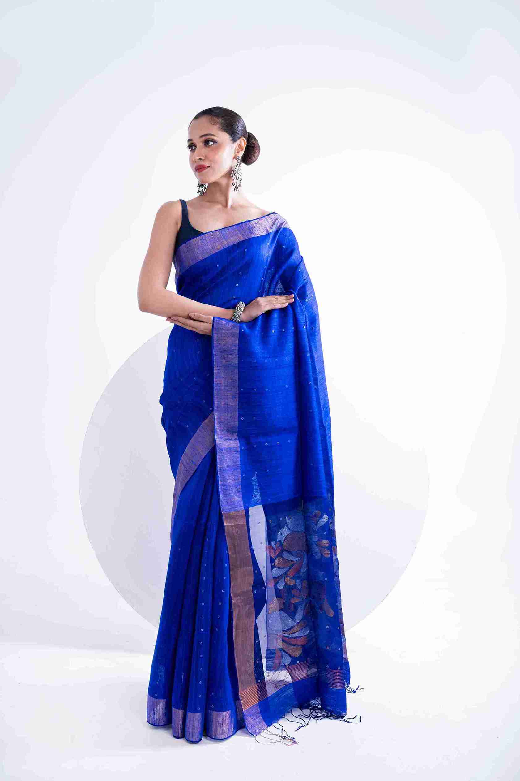 Pure Matka Silk Saree with Sequins Pallu & Muslin Jamdani