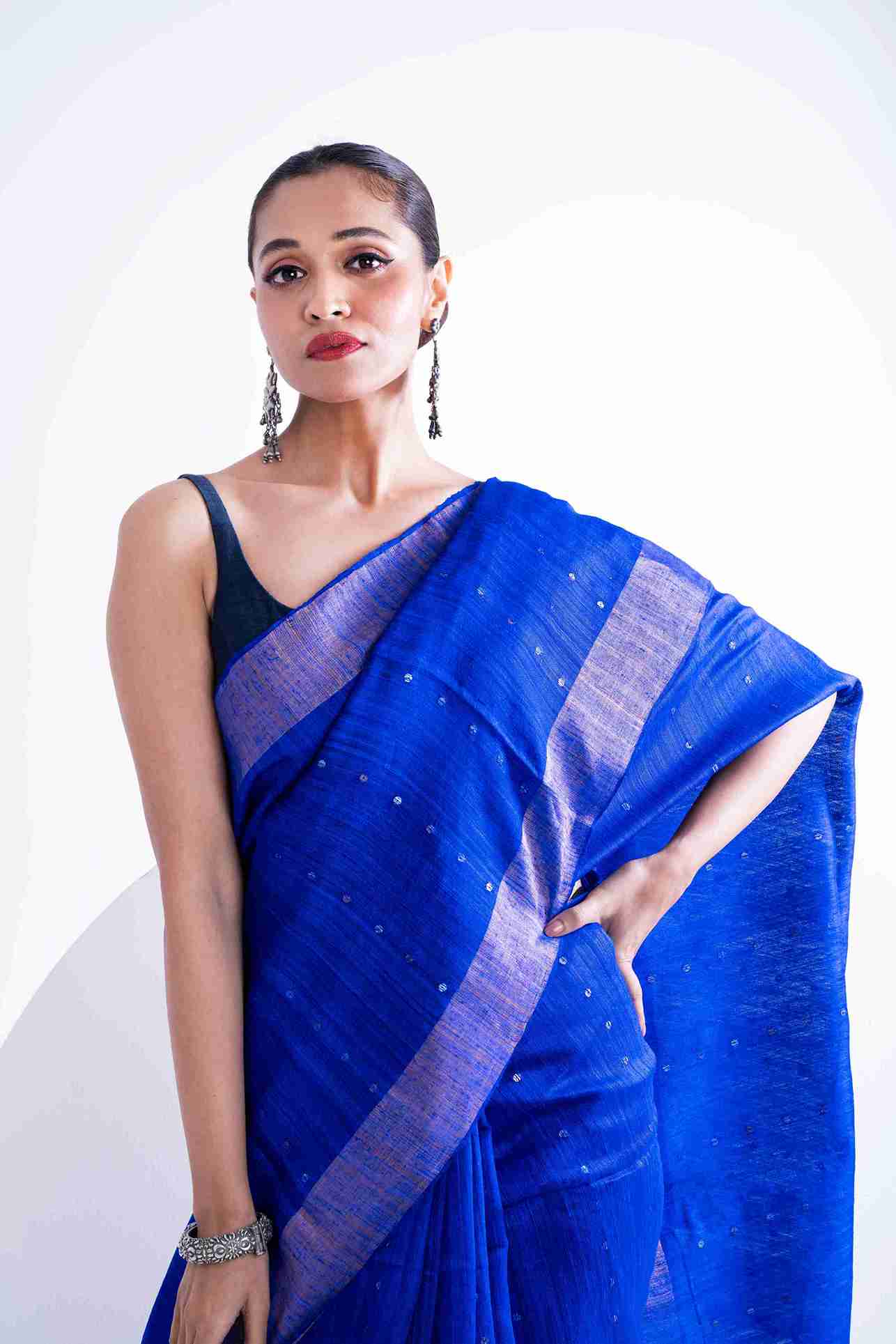 Pure Matka Silk Saree with Sequins Pallu & Muslin Jamdani