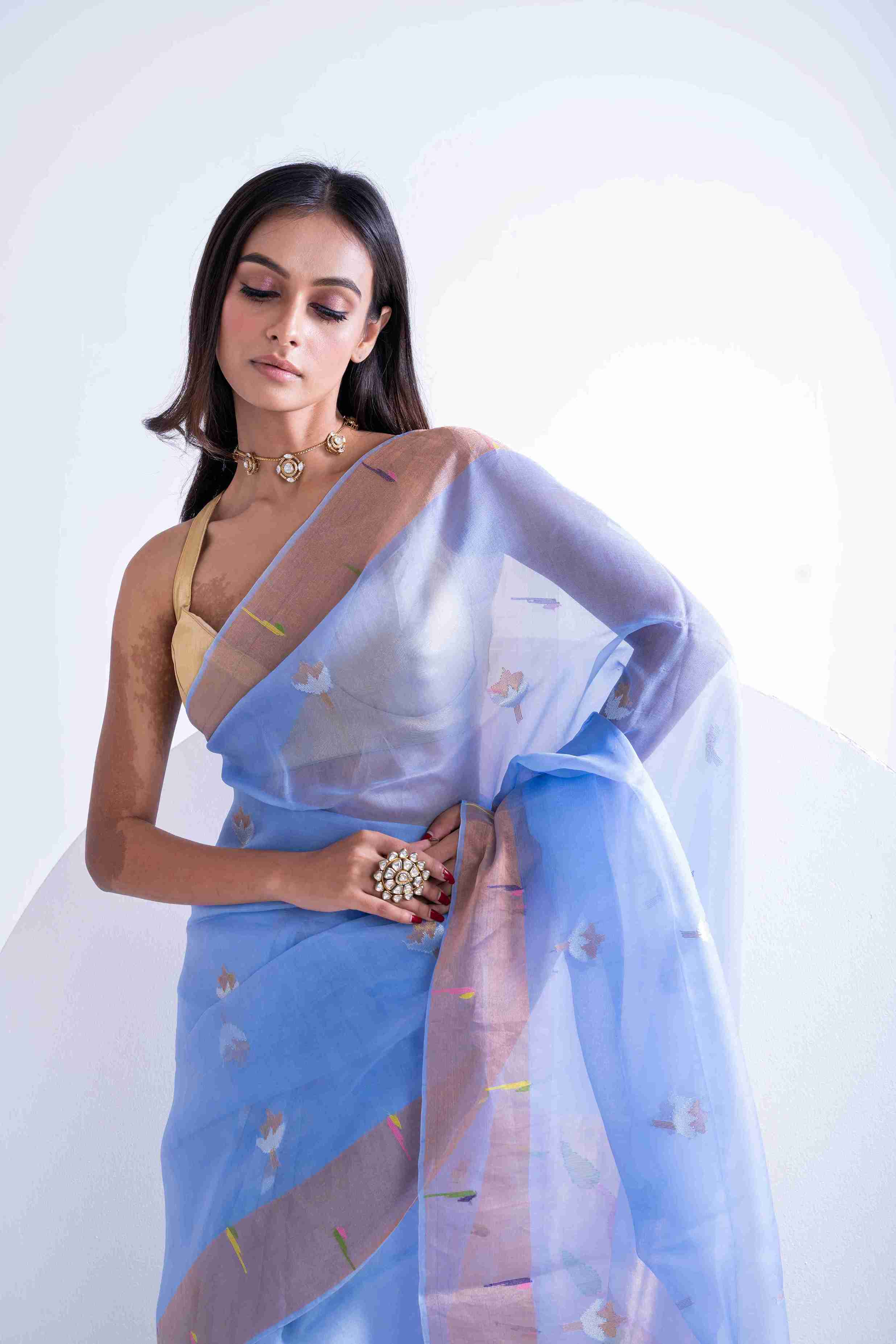 Pure Muslin Paithani Saree with Hockey Stick Border & Jamdani Work