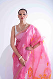 Silk Linen All Over Jamdani Saree with Muslin Jamdani Pallu