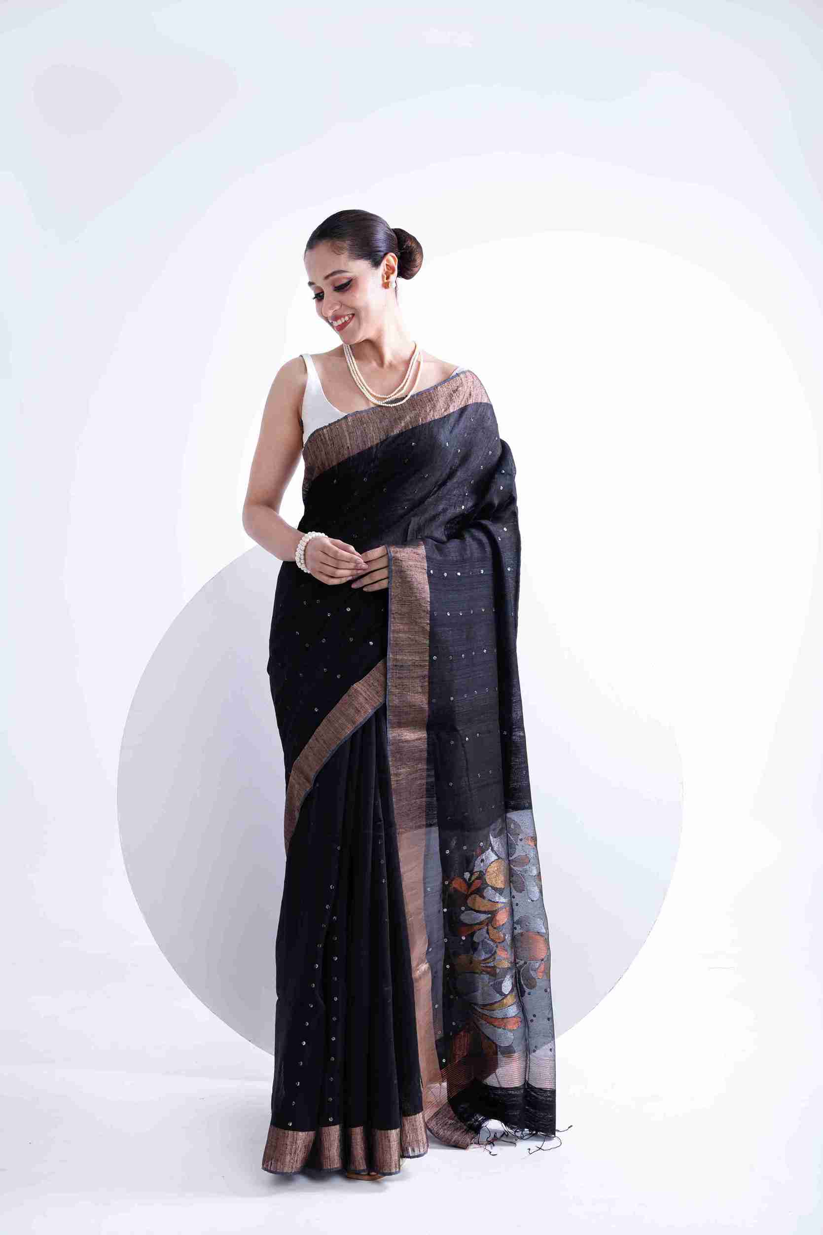 Pure Matka Silk Saree with Sequins Pallu & Muslin Jamdani