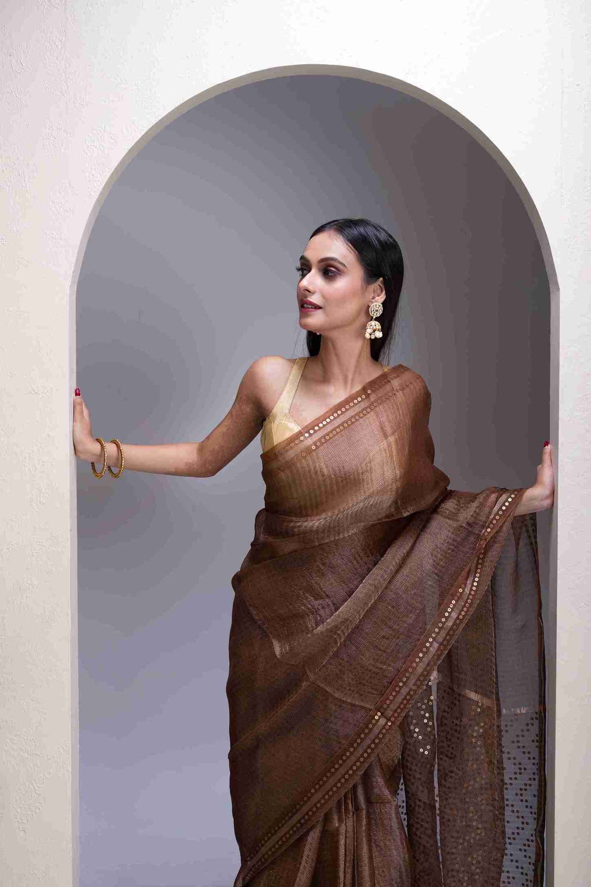 Elegant Pure Tissue Muslin Saree with Sequins Zigzag Work