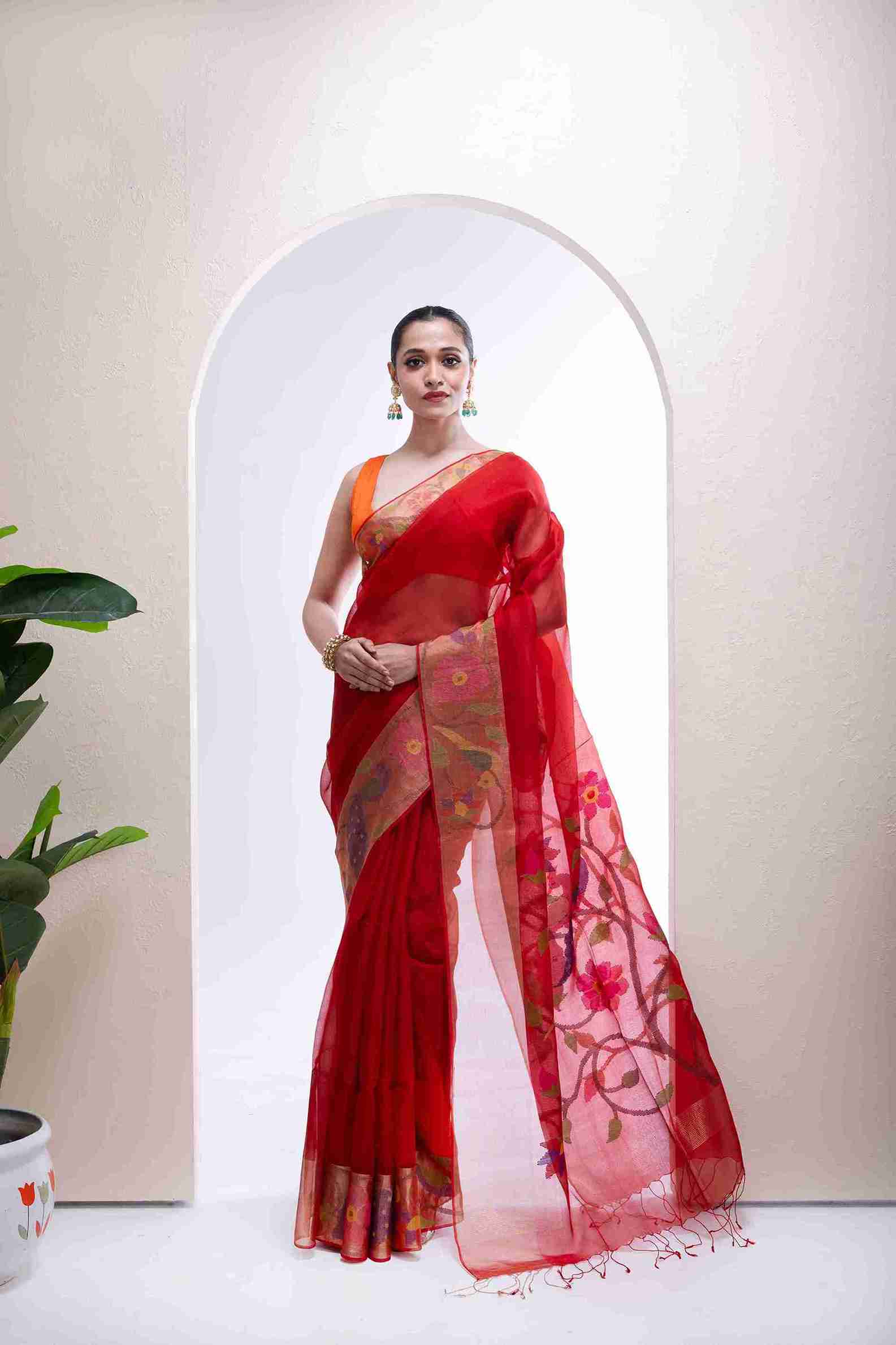 Pure Muslin Derpar Paithani Jamdani Saree