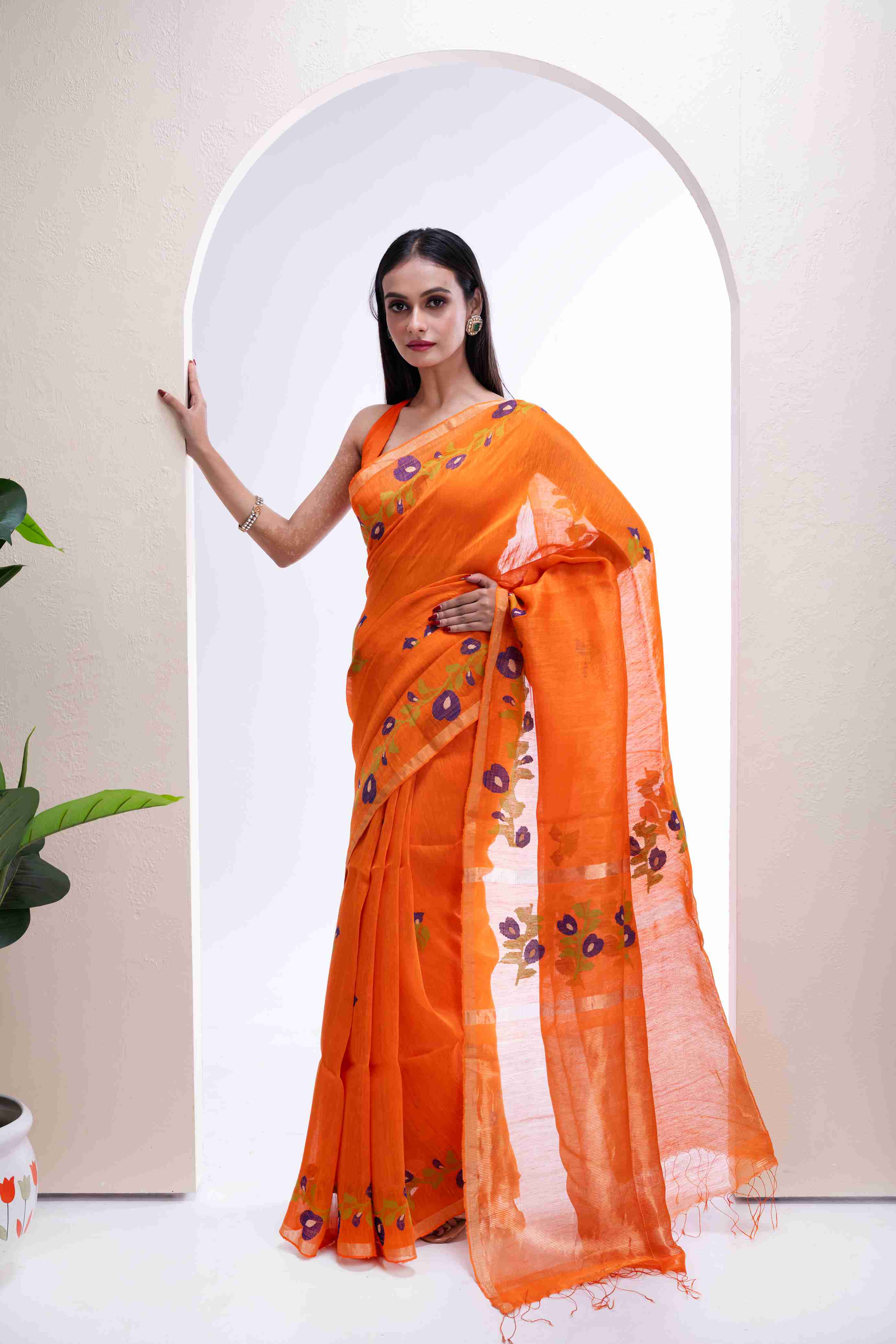 Pure Silk Linen Jamdani Saree (Aparajita Design)