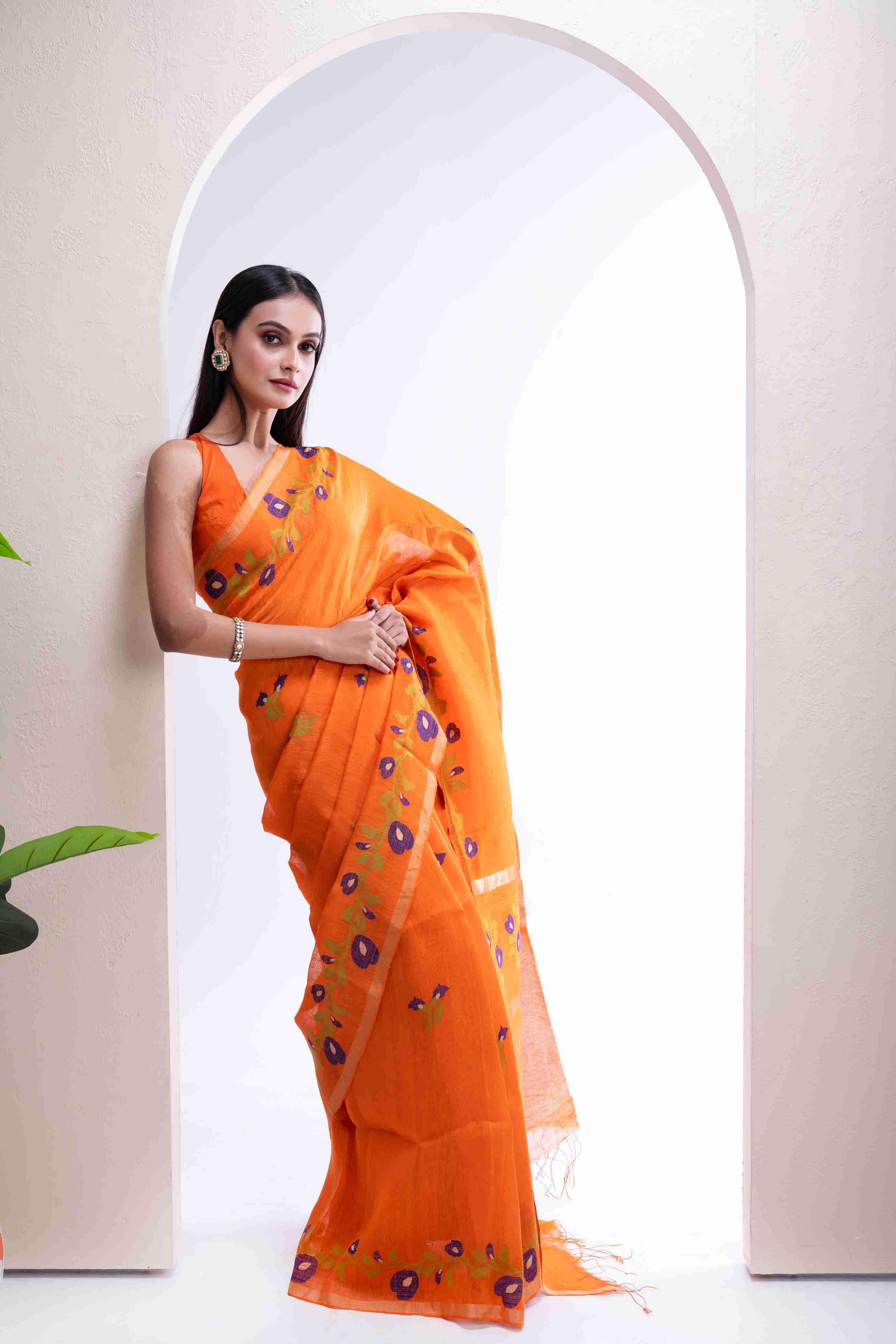 Pure Silk Linen Jamdani Saree (Aparajita Design)