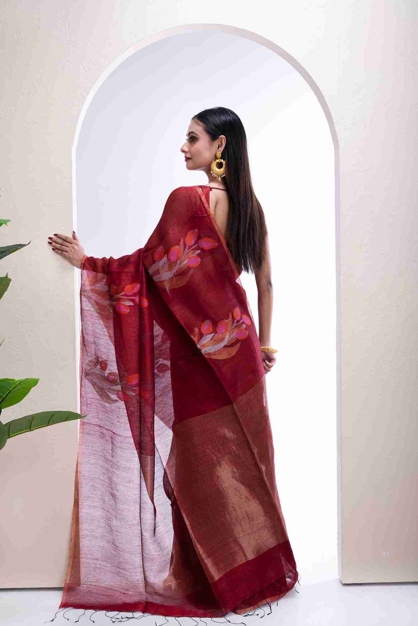 Pure Silk Linen Tulip Jamdani Saree