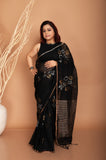 Linen Vidya Balan Jamdani In Black Colour