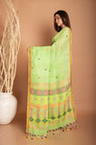 Linen Geometric Jamdani Colour In Green