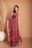 Silk Linen Kota Muslin Pallu Jamdani In Magenta Colour