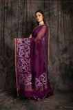 Silk Linen Oneside Silver Jamdani  In Purple