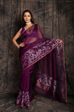 Silk Linen Oneside Silver Jamdani  In Purple