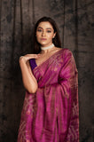 Matka Golden Zari  Leaf Tissue Jamdani In Purple Colour