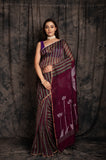 Linen Stripe Pallu Bird Jamdani In Magenta Colour