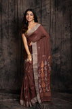 Linen Amm Kolka Jamdani In Brown Colour