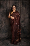 Silk Linen Allover Ball Jamdani In Brown Colour