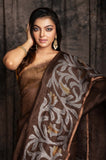 Silk Linen Oneside Silver Jamdani In Brown Colour